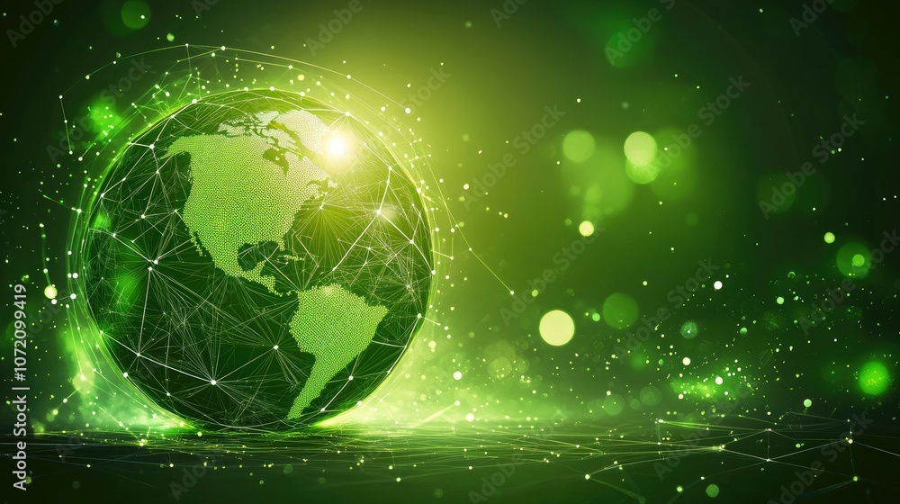 Poster green global network with abstract background