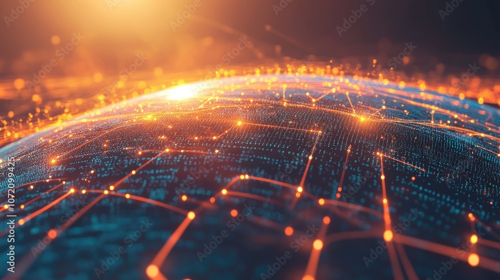 Poster abstract digital network on globe with glowing particles