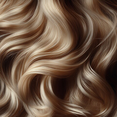 Luxurious wavy hair with blend of golden and light brown tones, showcasing shiny and healthy appearance. flowing strands create sense of elegance and beauty