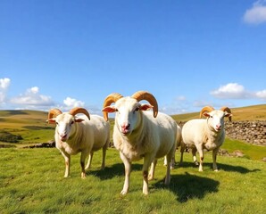 Fototapeta premium Wiltshire Sheep on Green Grassy Landscape