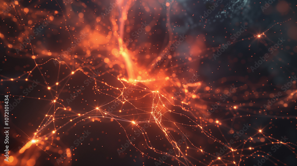 Poster 3d network of interconnected data nodes and light beams, symbolizing complex digital connections and