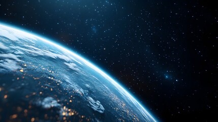 Obraz premium Majestic Spacecraft Orbiting Serene Earth with Boundless Cosmic Backdrop
