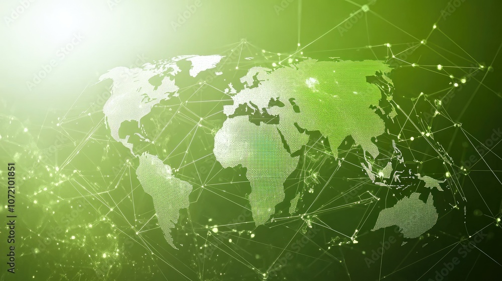 Poster global network map with green light effect