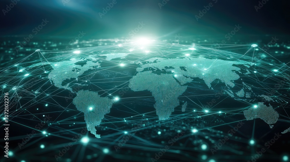Poster global network digital map with connections and lights