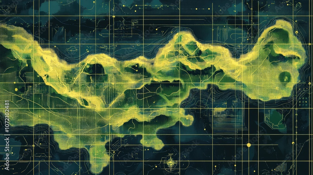 Poster abstract geographic contour map visualization