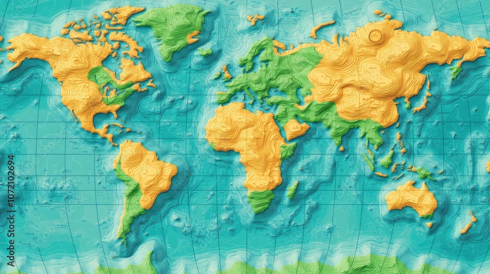 Poster colorful topographic geographic map with grid lines