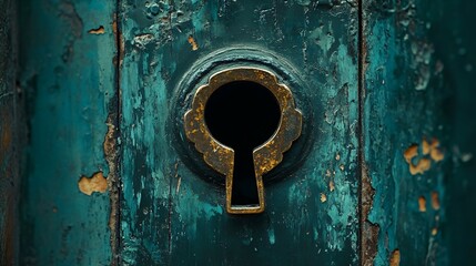 Keyhole close-up in an old door, vintage entrance