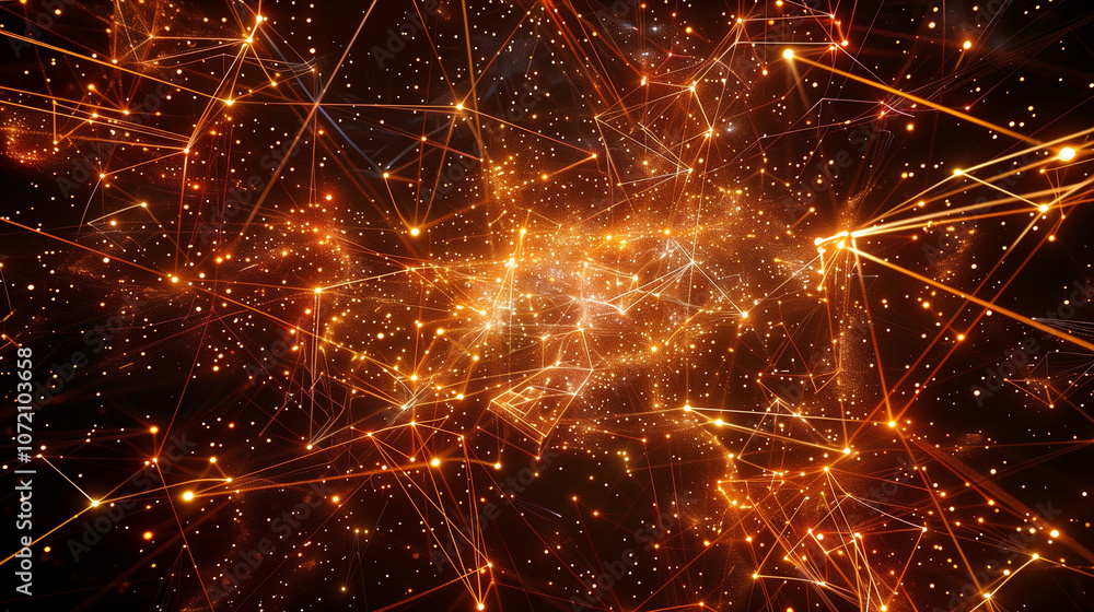 Poster 3d network of interconnected data nodes and light beams, symbolizing complex digital connections and