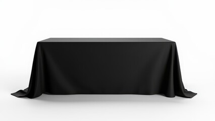 This mockup features a black fabric tablecloth, highlighting its smooth texture and elegant drape for upscale event settings.