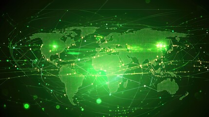 Abstract Green Background with Digital Global Map