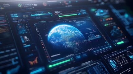 Obraz premium Futuristic Digital Holographic Global Data Interface with Analytical Overlays