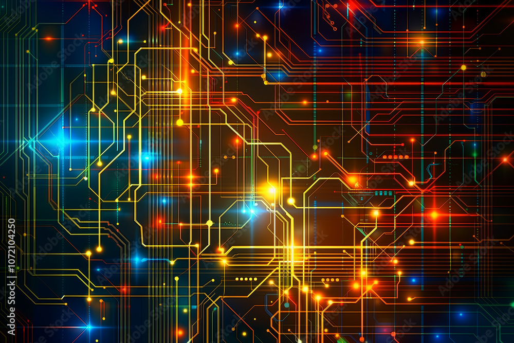 Poster abstract cyber tech background with intricate digital codes, holographic circuit patterns, and faint