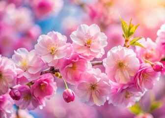 A Dreamy Macro Close-Up of Blooming Pink Cherry Blossoms, Soft Floral Background, Perfect for Spring Decor, Nature Photography, and Floral Aesthetics