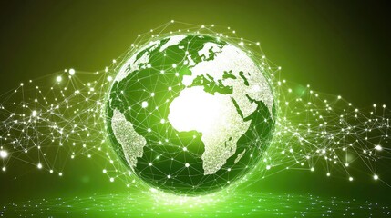 Futuristic Green Globe Connected by Lines