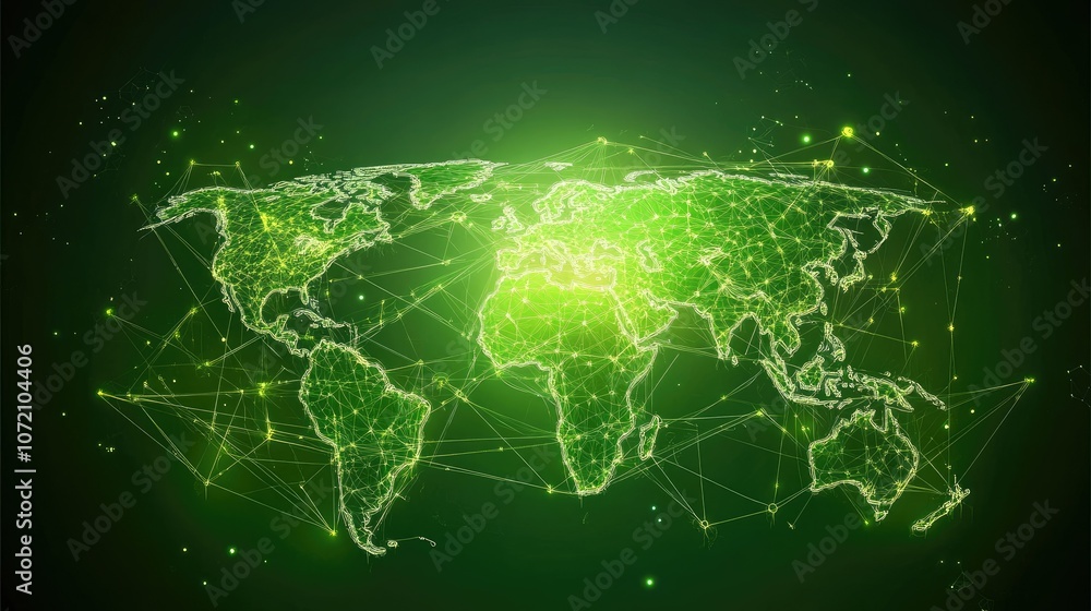 Poster abstract green map of earth with floating elements