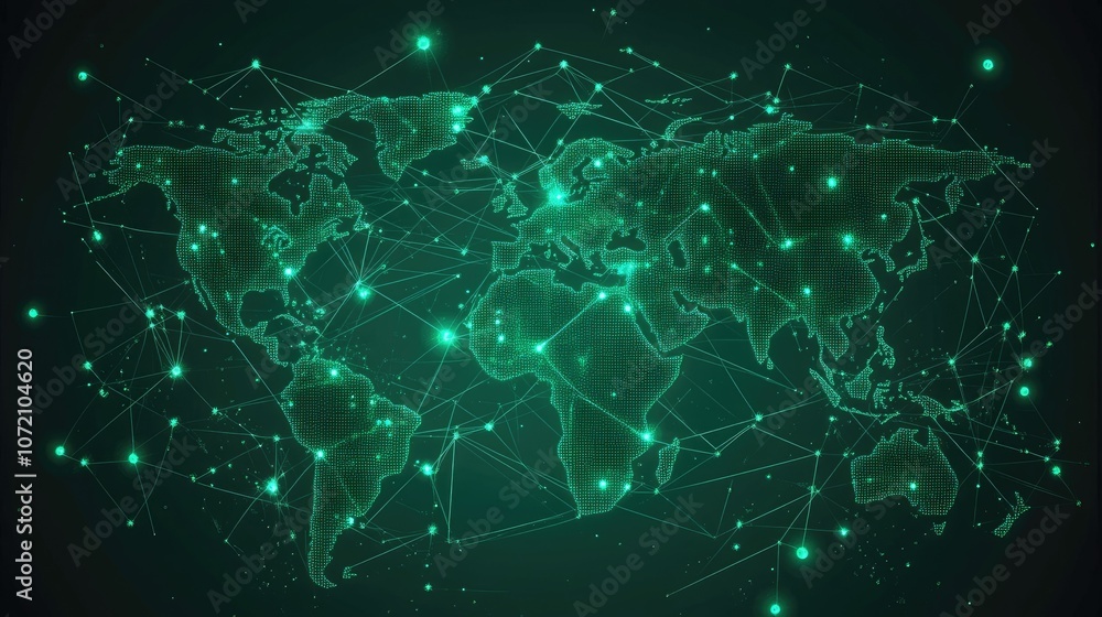 Poster green vector planet map with floating lines