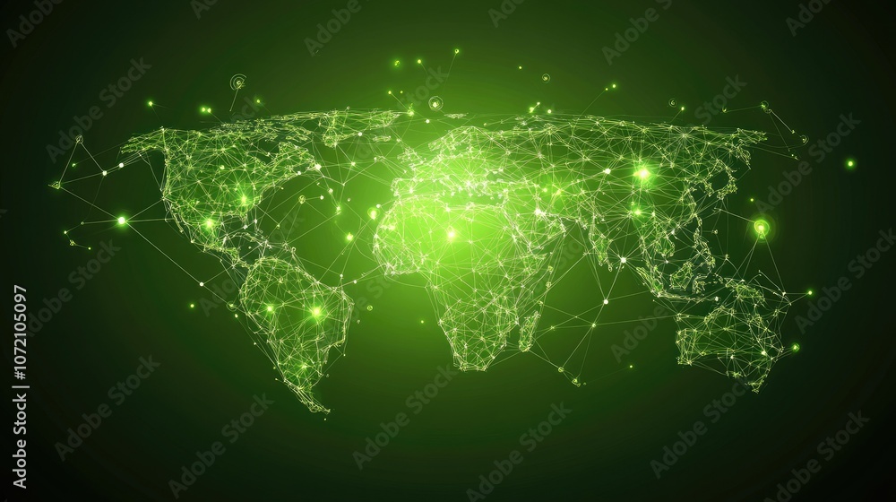 Poster green tech map of earth with floating connections