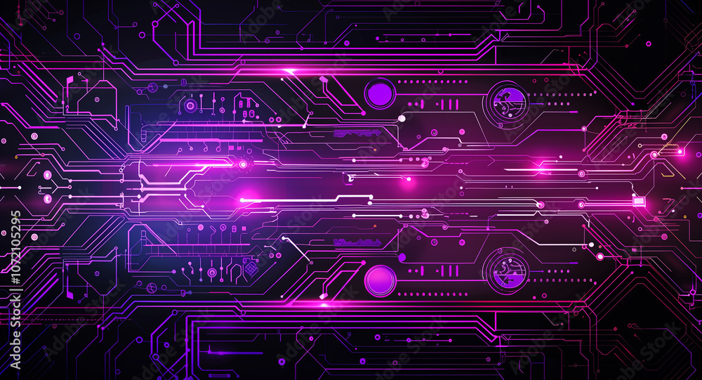 Poster abstract cyber tech background with intricate digital codes, holographic circuit patterns, and faint