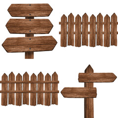 set of wooden dark pointer isolated on white background