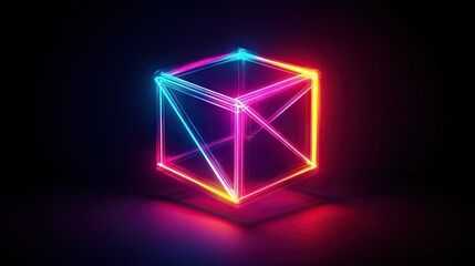 Fototapeta premium Neon Laser Lines Intersecting in a Cube Design
