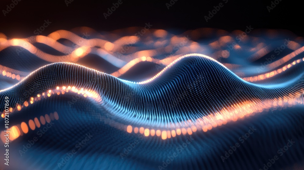 Poster abstract digital wave with glowing particles.