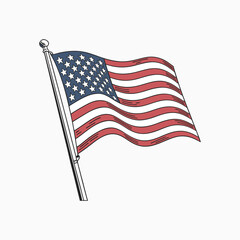 USA flag in pole , American flag vector illustration, vintage USA flag vector with pole,