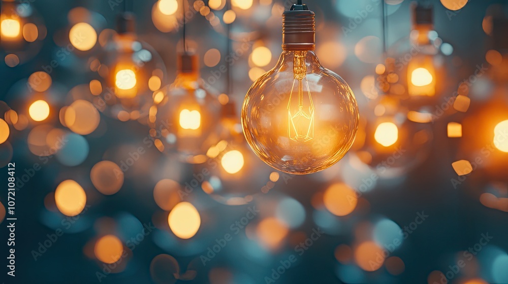 Poster softly illuminated light bulbs in abstract setting