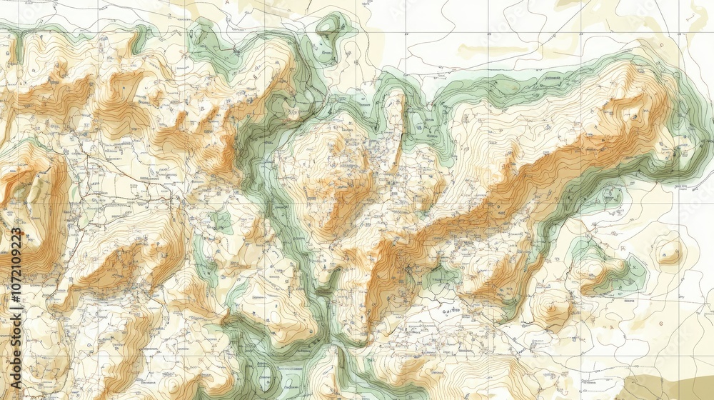 Poster topographic map with geographic features and contours