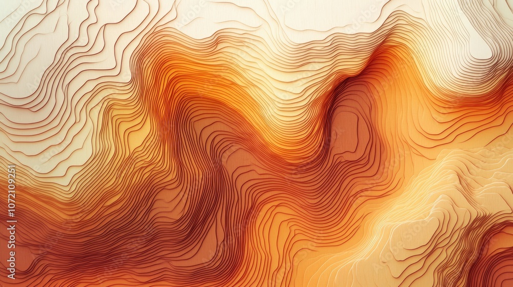 Poster abstract topographic map with contour lines in warm tones
