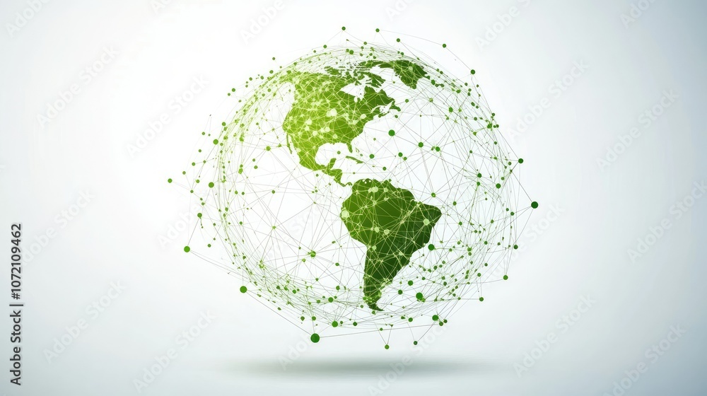 Poster green globe with connected nodes and lines