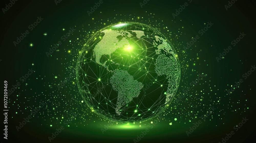 Aufkleber green vector globe with nodes and lines