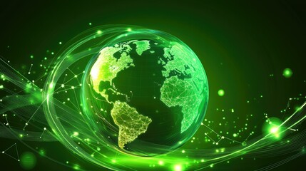Green Earth with Plexus Design and Digital Effects