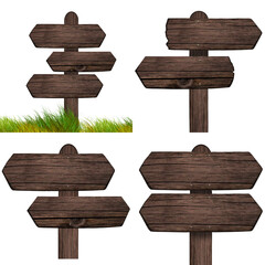 set of wooden dark pointer isolated on white background