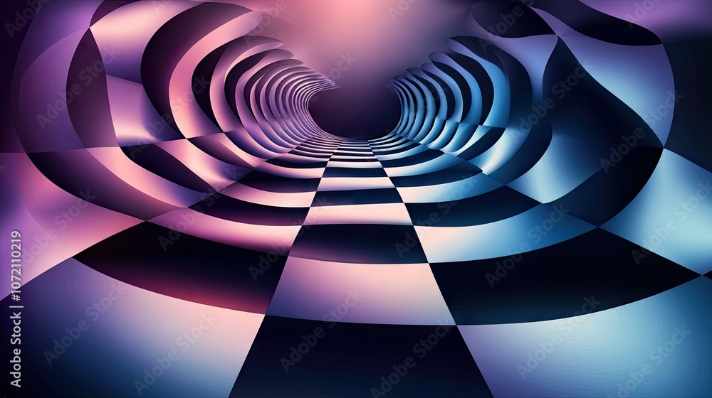 Poster distorted wavy tunnel with chessboard effect