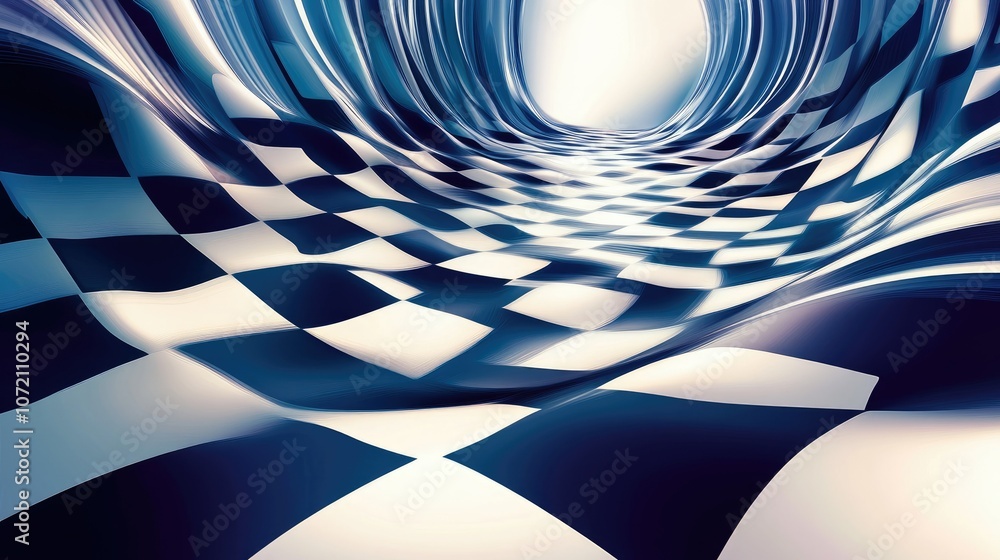 Poster rippling chessboard pattern in distorted waves