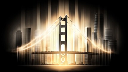 Obraz premium Golden bridge connects financial growth with urban innovation over rising economic trends