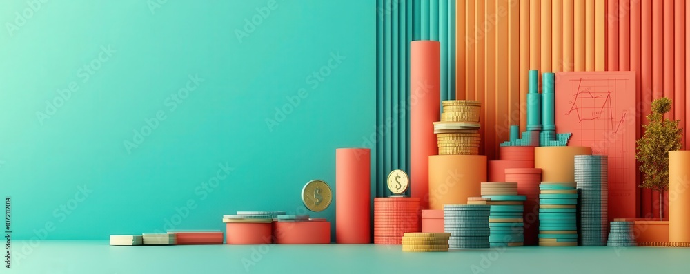 Poster a vibrant arrangement of geometric shapes and colors in an artistic display against a textured backd