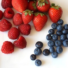 Obraz premium Blueberries, strawberries, raspberries, wild strawberries