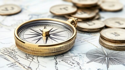 Navigate your financial future discover how a golden compass on a map with financial symbols guides your investment journey