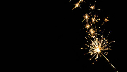 Fototapeta premium Gold Sparkler Floating with 3D Sparkles on Dramatic Dark Background
