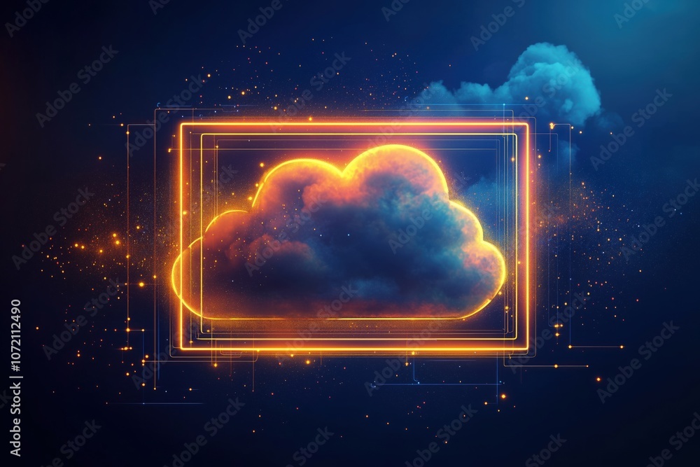 Aufkleber cloud computing concept with glowing cloud and digital elements