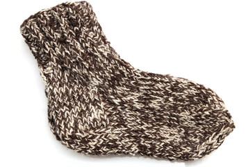 Warm, woolen knitted socks isolated on white background. Warm socks made of wool for winter season. 