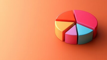 Obraz premium A colorful 3D pie chart on an orange background, representing data distribution and analysis visually.