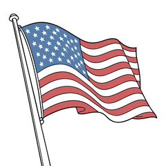 USA flag in pole , American flag vector illustration, vintage USA flag vector with pole,