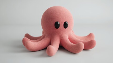 A charming plush octopus in soft pink, with large black eyes and flexible limbs. Its smooth texture and whimsical design make it perfect for decor or children's rooms.