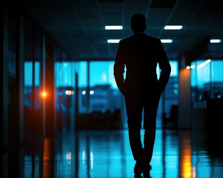 CEO pacing in a darkened office, contemplating the fallout of a high-risk strategic decision