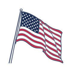 USA flag in pole , American flag vector illustration, vintage USA flag vector with pole,