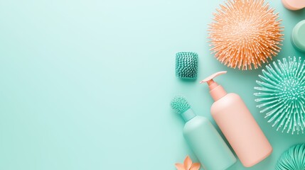 A flat lay of haircare essentials for curly hair, including leave in conditioner, curl cream, and a diffuser attachment, catering to specific hair types and needs.