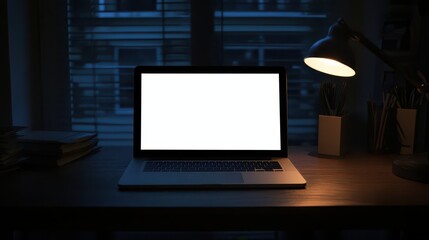 Modern Workspace with Blank Screen Laptop