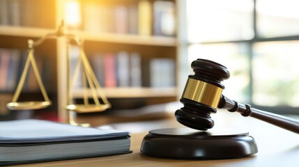 Justice and Law Concept with Gavel and Scales in Court